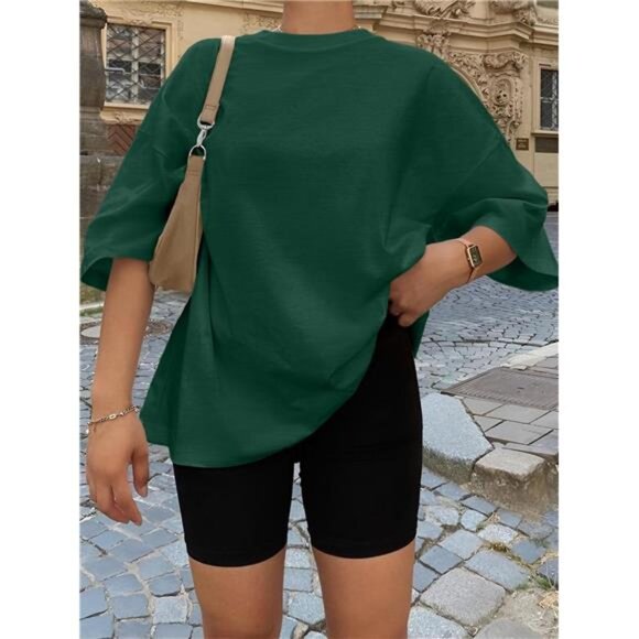 Womens Oversized Summer T Shirts Business Casual Dressy Shorts DarkGreen - Picture 5 of 6